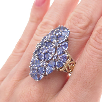 Chuck Clemency Sterling Silver 2-Tone Real Multi-Cut Tanzanite Ring Size 8.25