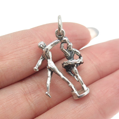 925 Sterling Silver Antique Art Deco Ballet Dancers 3D Charm Pendant