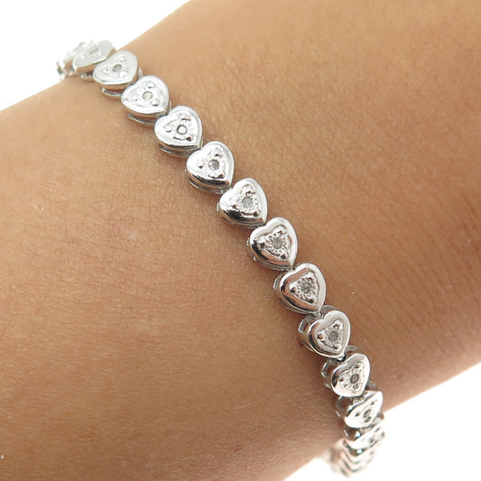 DBJ DEE BERKLE 925 Sterling Silver Real Diamond Heart Link Bracelet 7.25"