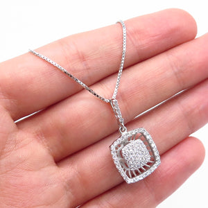 925 Sterling Silver C Z Box Chain Necklace 18"