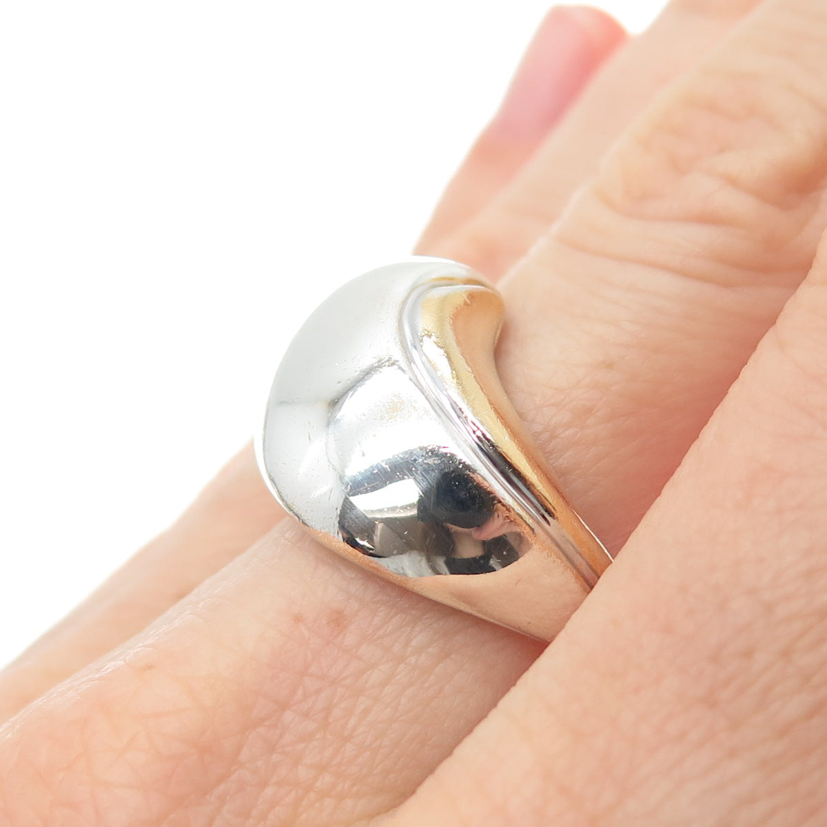 925 Sterling Silver 2-Tone Vintage Modernist Wave Ring Size 7