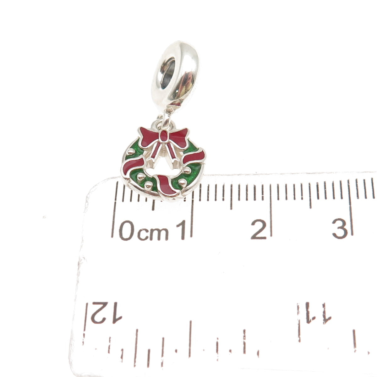 PANDORA 925 Sterling Silver Enamel Holiday Wreath Dangle Charm