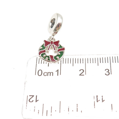 PANDORA 925 Sterling Silver Enamel Holiday Wreath Dangle Charm
