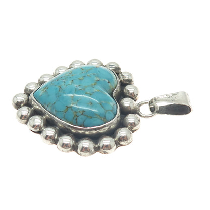 925 Sterling Silver Vintage Mexico Real Turquoise Heart Beaded Pendant