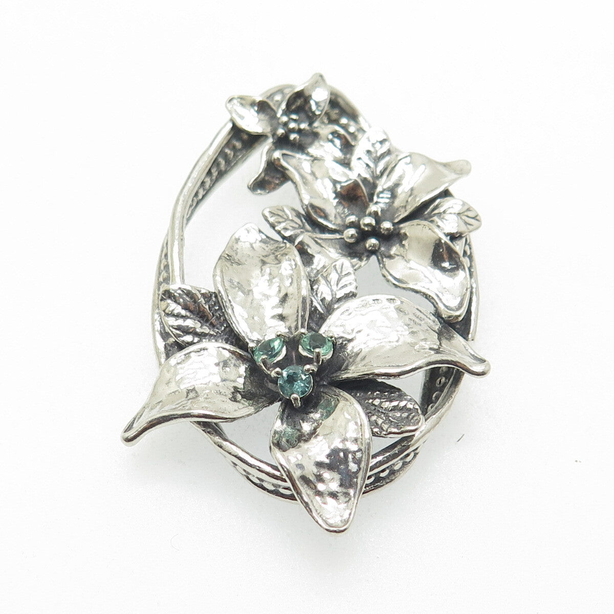 OR PAZ PZ 925 Sterling Silver Vintage Israel Real Aquamarine Flower Pin Brooch