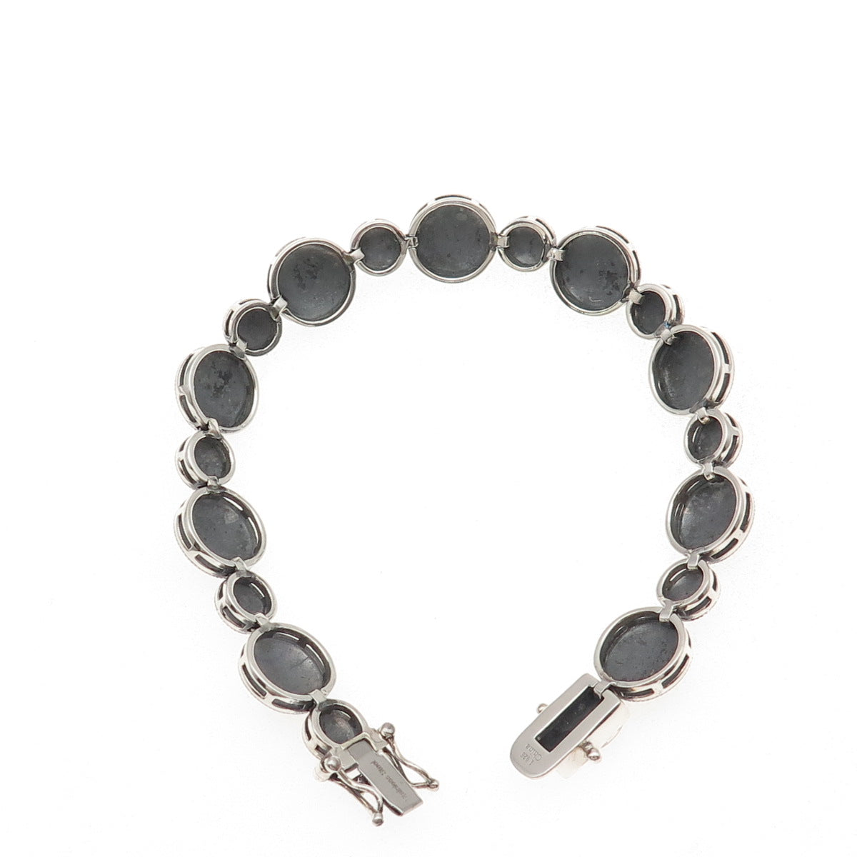 925 Sterling Silver Vintage Floral Disc Link Oxidized Bracelet 7"