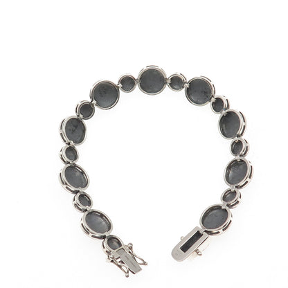 925 Sterling Silver Vintage Floral Disc Link Oxidized Bracelet 7"