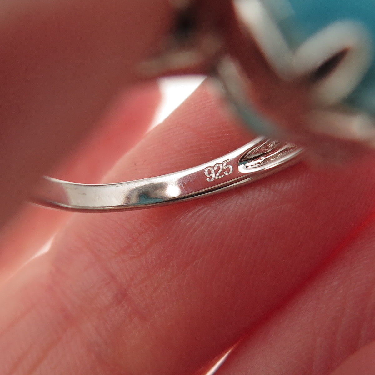 925 Sterling Silver Real Cabochon Tyrone Turquoise Ring Size 8
