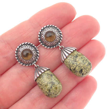 Carolyn Pollack Sterling Vintage Real Green Jasper Smoky Quartz Dangle Earrings