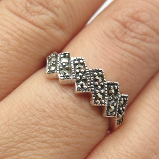 925 Sterling Silver Vintage Real Marcasite Gemstone Ring Size 7.5