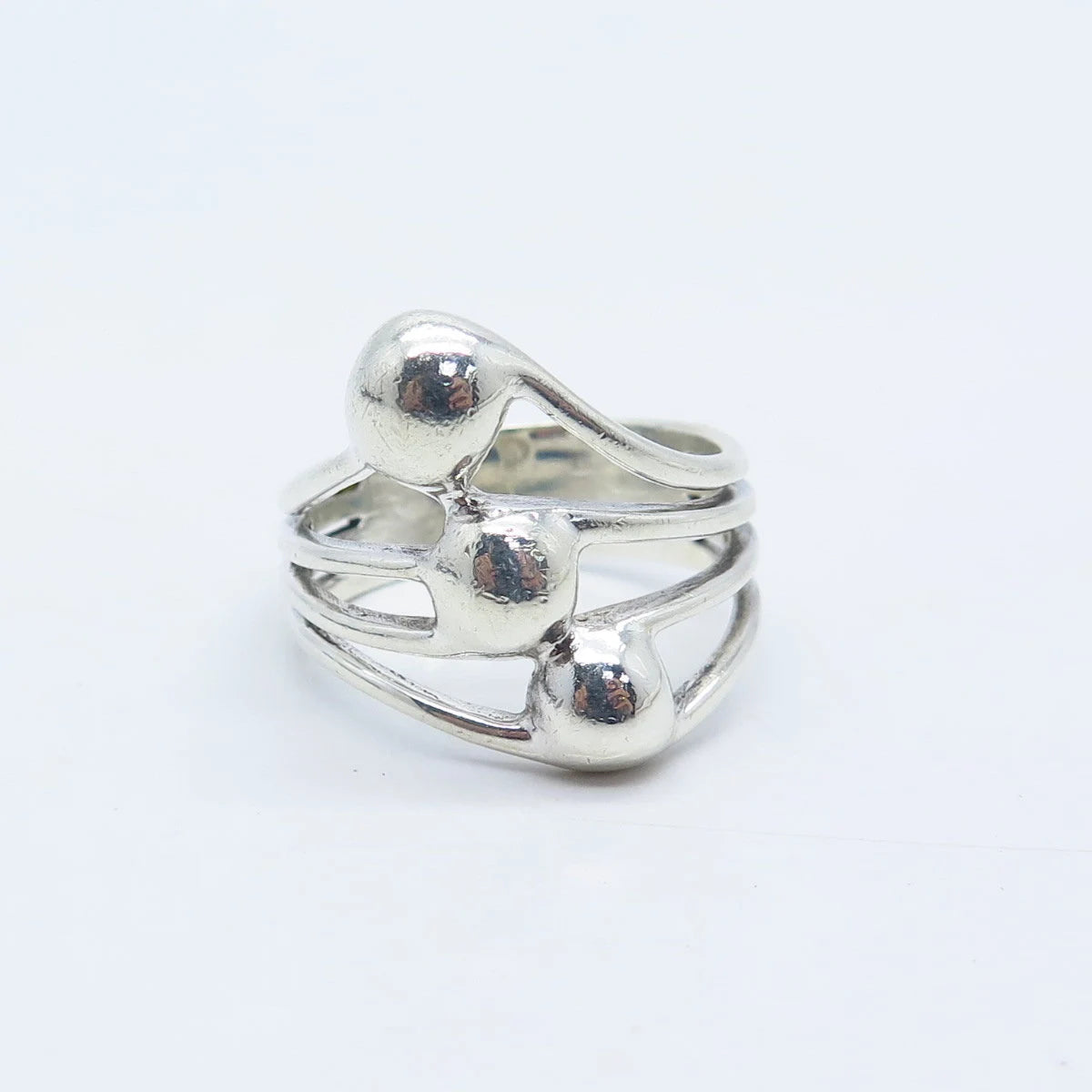 925 Sterling Silver Vintage Beaded Multi-Bar Ring Size 7.75