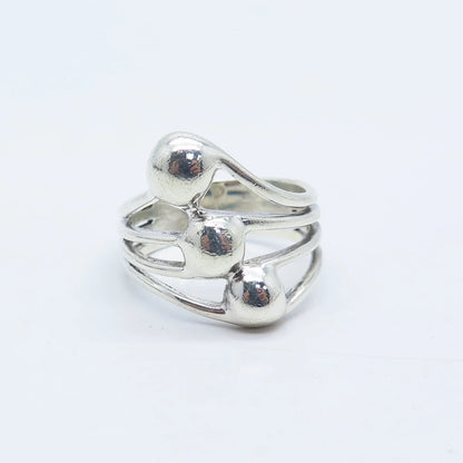925 Sterling Silver Vintage Beaded Multi-Bar Ring Size 7.75