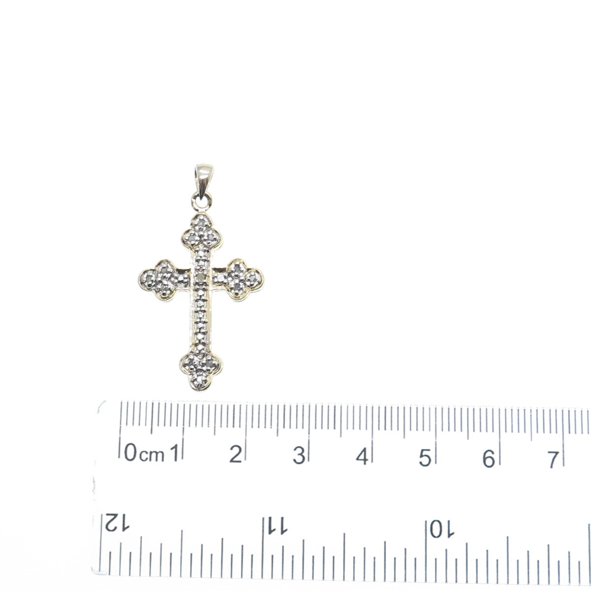 925 Sterling Silver 2-Tone Real Round-Cut Diamond Cross Charm Pendant