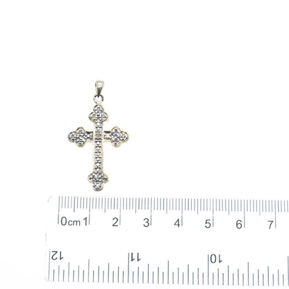 925 Sterling Silver 2-Tone Real Round-Cut Diamond Cross Charm Pendant