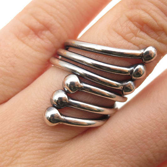 925 Sterling Silver Vintage Modernist Bypass Oxidized Adjustable Ring Size 6.5