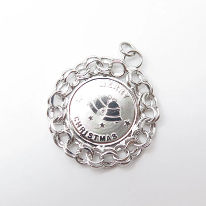 925 Sterling Silver Antique Art Deco A-American Merry Christmas Round Pendant