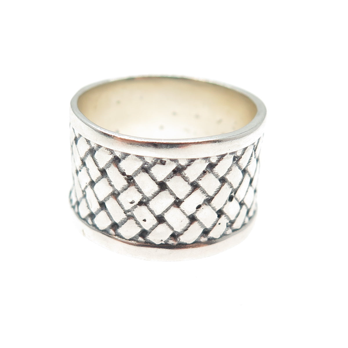 925 Sterling Silver Vintage Modernist Woven Wide Band Ring Size 6.75