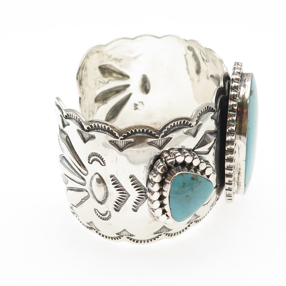 Running Bear Old Pawn 925 Sterling Vintage Turquoise Heavy 79.9g Bracelet 6.5"