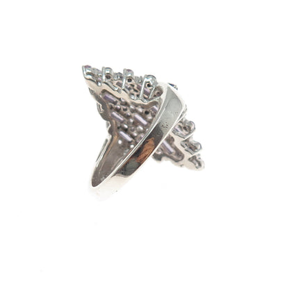 925 Sterling Silver Vintage Real Round & Emerald-Cut Amethyst Ring Size 8.25
