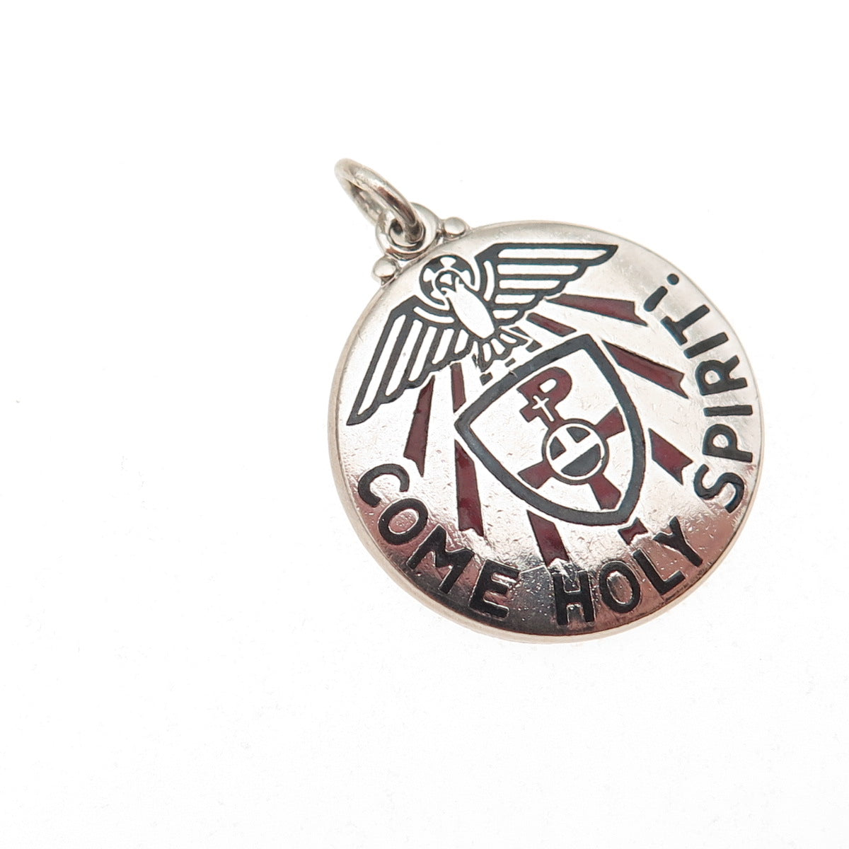 Creed 925 Sterling Silver Vintage Enamel Come Holy Spirit Charm Pendant