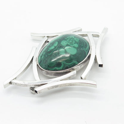 925 Sterling Silver Vintage D. Ruffus Real Malachite Gemstone Pin Brooch