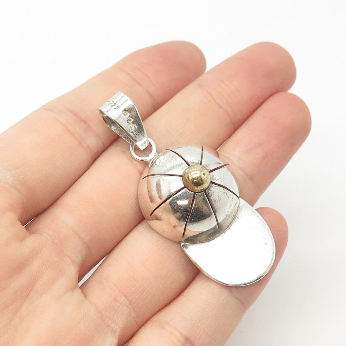925 Sterling Silver 2-Tone Vintage Mexico Baseball Cap 3D Pendant