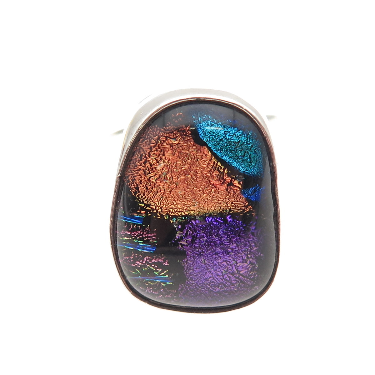 925 Sterling Silver Vintage Mexico Dichroic Glass Modernist Ring Size 8.25