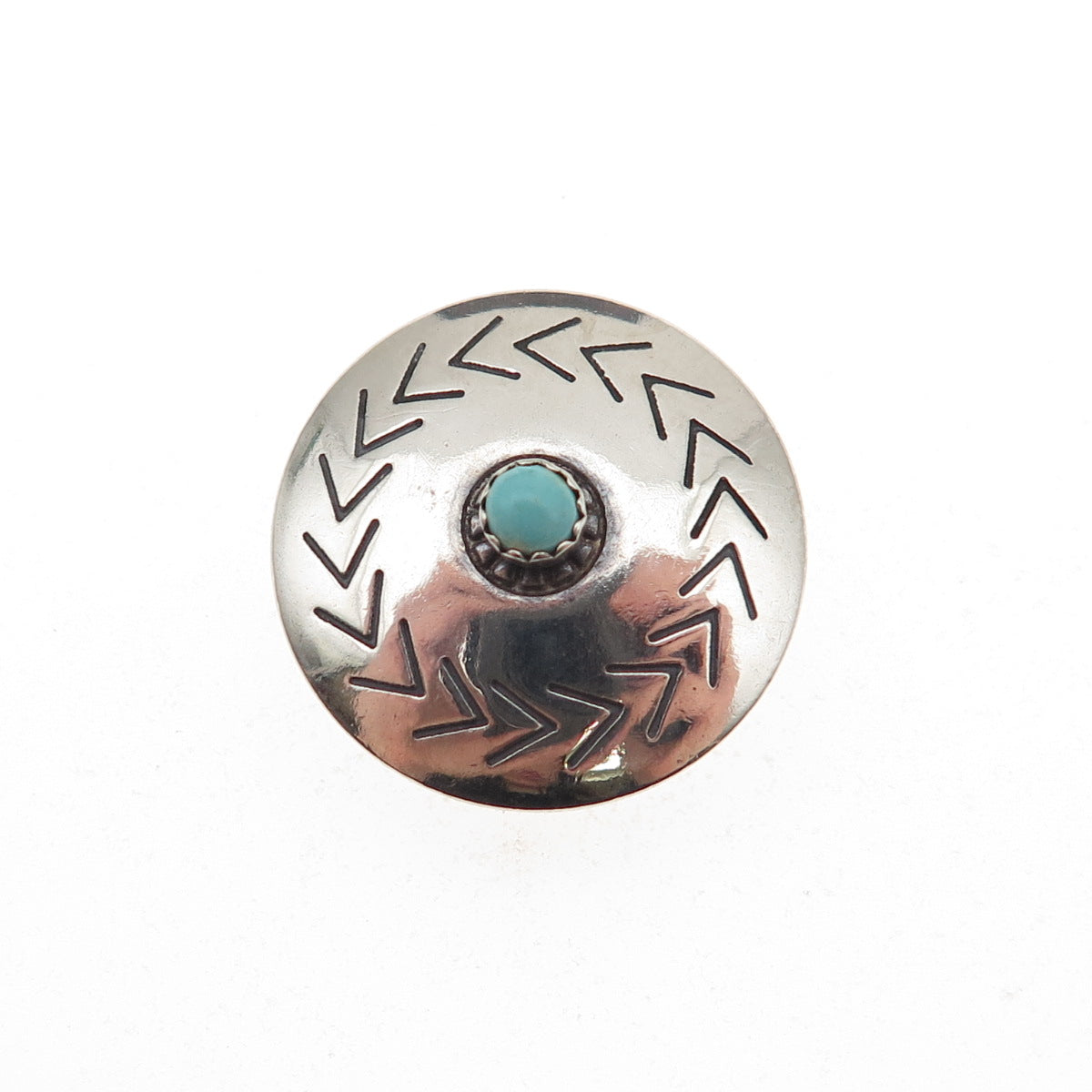 Old Pawn 925 Sterling Silver Vintage Turquoise Snake Eye Concho Clip Button