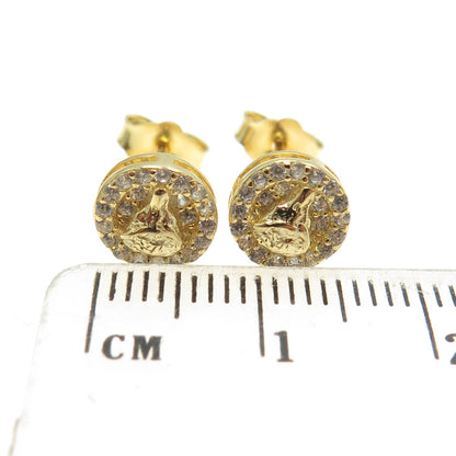 925 Sterling Silver Gold Plated Round-Cut C Z Saint Mary Stud Earrings