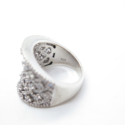 925 Sterling Silver Pave C Z Ornate Ring Size 7.5
