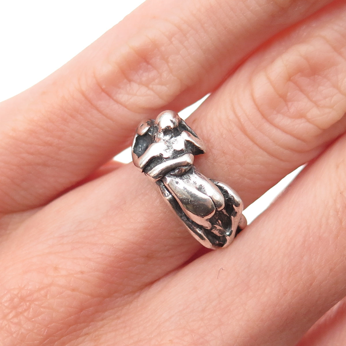 925 Sterling Silver Vintage Erotic Scene Oxidized Ring Size 6