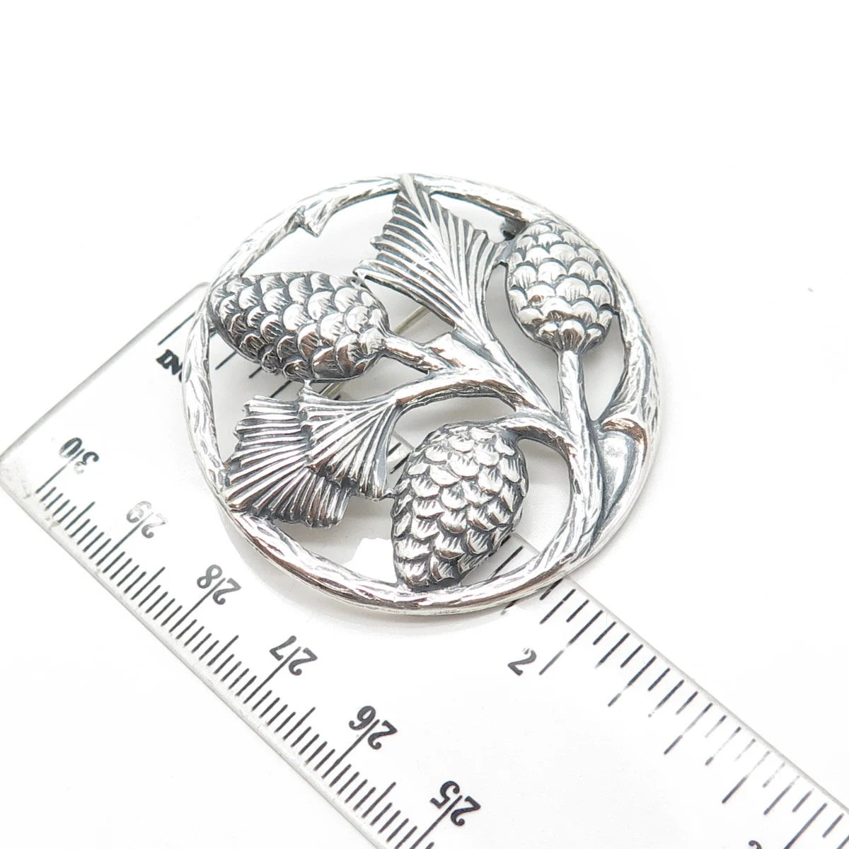 925 Sterling Silver Vintage Thistle Floral For Good Luck Pin Brooch