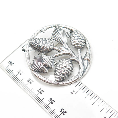 925 Sterling Silver Vintage Thistle Floral For Good Luck Pin Brooch