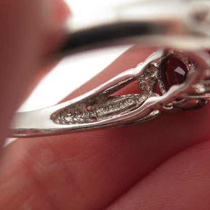 925 Sterling Silver Vintage Real Oval-Cut Red Garnet Ring Size 8.25