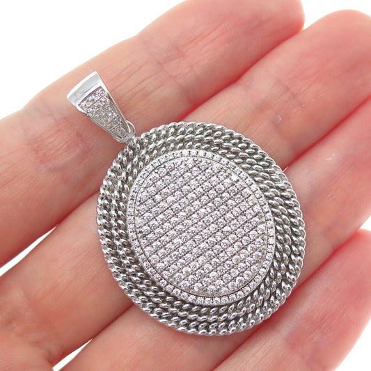 925 Sterling Silver Round-Cut C Z Sparkle Oval Disc Charm Pendant