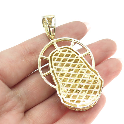 REL 925 Sterling Silver Gold Plated Round-Cut Shaped C Jesus Religious Pendant