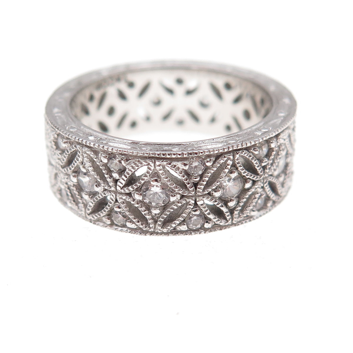 Tacori 925 Sterling Silver Round-Cut C Z Floral Band Ring Size 6.25