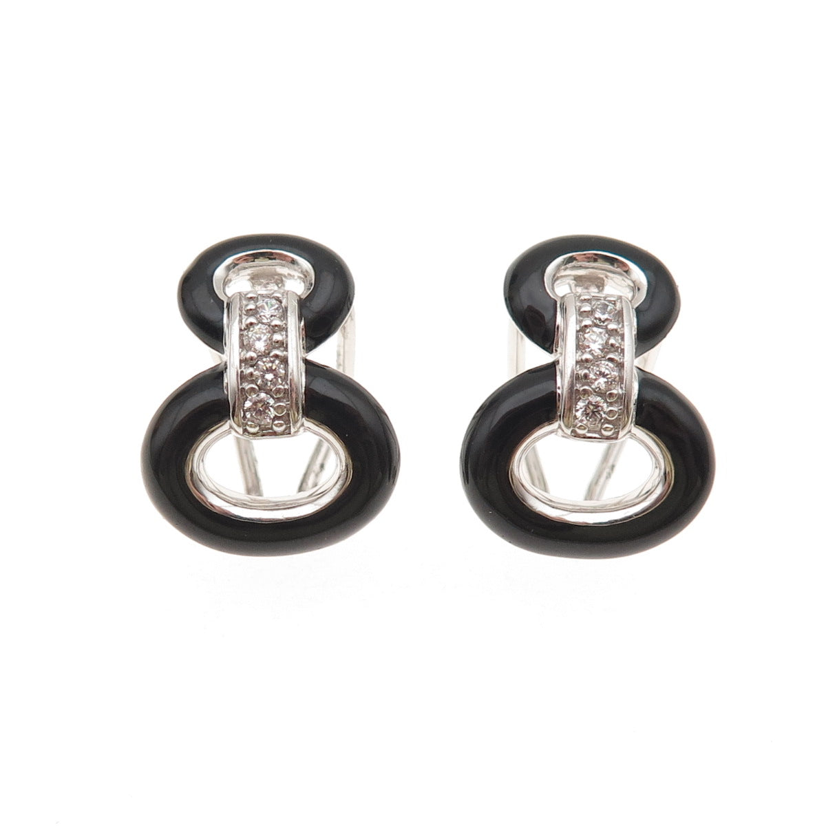 Belle Etoile 925 Sterling Silver Enamel & C Z Omega Back Earrings