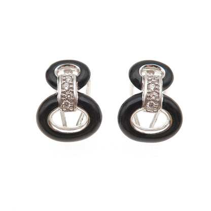 Belle Etoile 925 Sterling Silver Enamel & C Z Omega Back Earrings