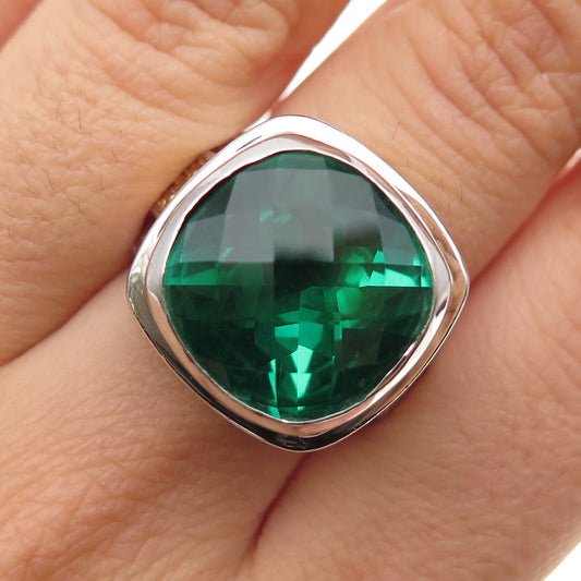925 Sterling Silver 2-Tone Real Cushion-Cut Chrome Diopside Ring Size 6.5