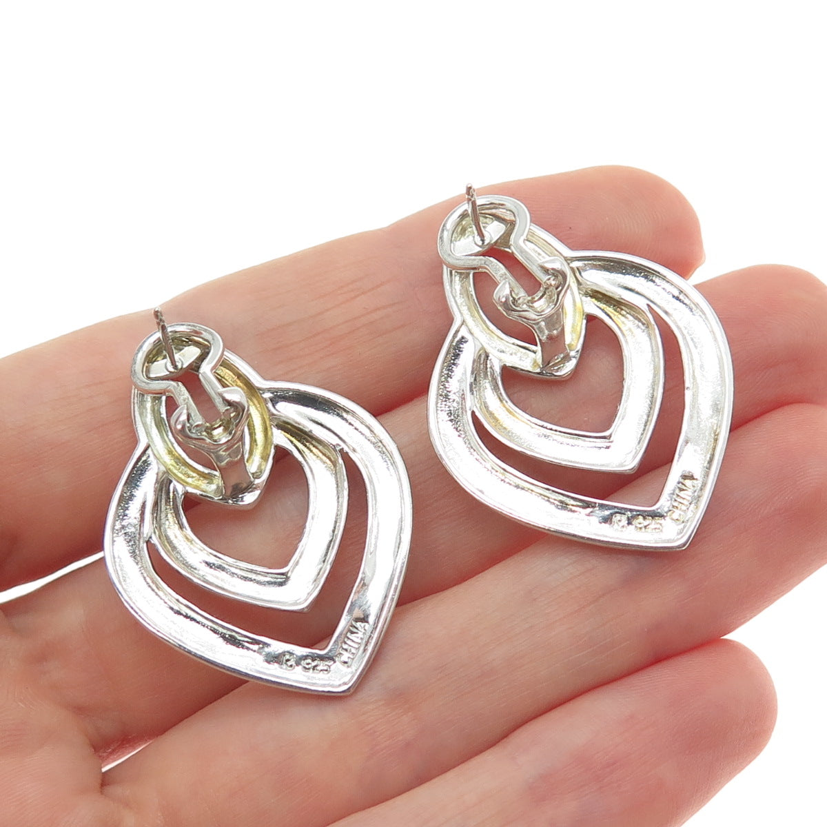 ROSS SIMONS 925 Sterling Silver Vintage Heart Omega Back Earrings