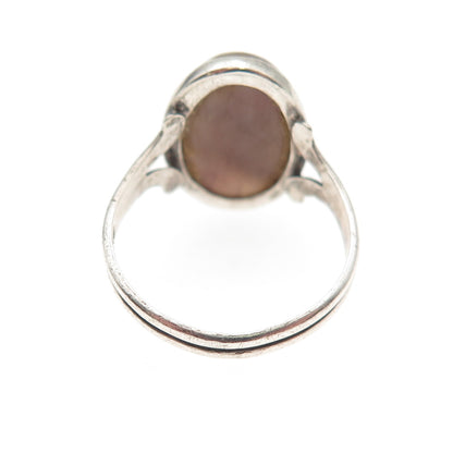 925 Sterling Silver Antique Art Deco Real Agate Oxidized Ring Size 4.75