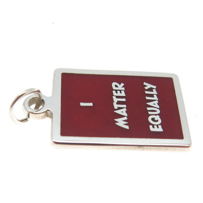 925 Sterling Silver Red Enamel "I Matter Equally" Minimalist Charm Pendant