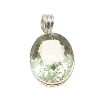 925 Sterling Silver Vintage Real Oval-Cut Green Amethyst Pendant