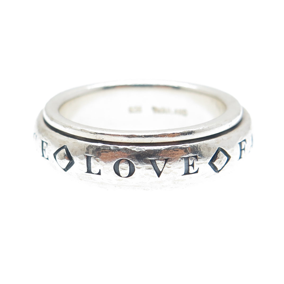 STEVEN LAVAGGI Sterling Vintage Love Faith Hope Peace Rotating Ring Size 7.25