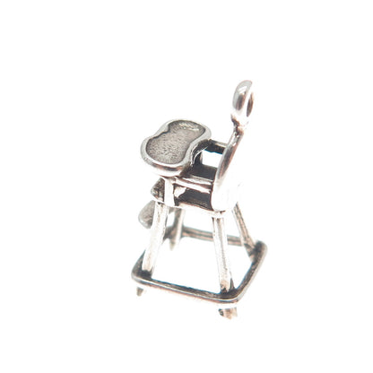 SUNWEST 925 Sterling Silver Vintage Baby Chair Oxidized Mini 3D Charm Pendant