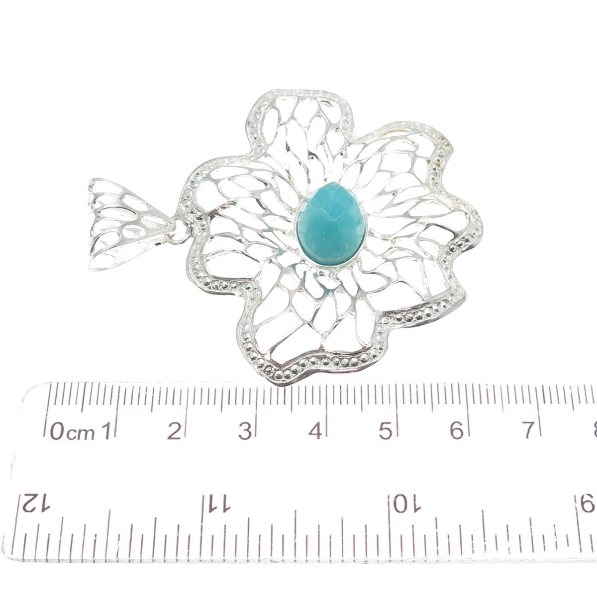 RIDER 950 Silver Vintage Real Aquamarine Flower Blossom Pendant