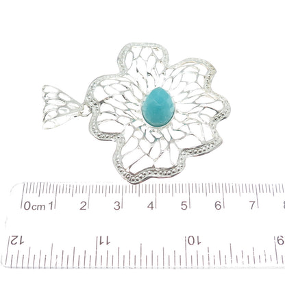 RIDER 950 Silver Vintage Real Aquamarine Flower Blossom Pendant