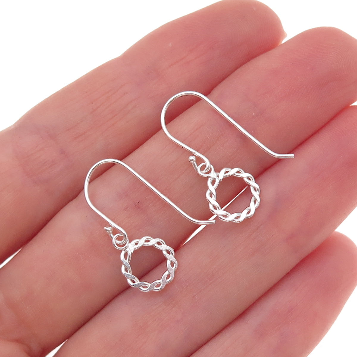 925 Sterling Silver Twisted Circle Dangle Earrings