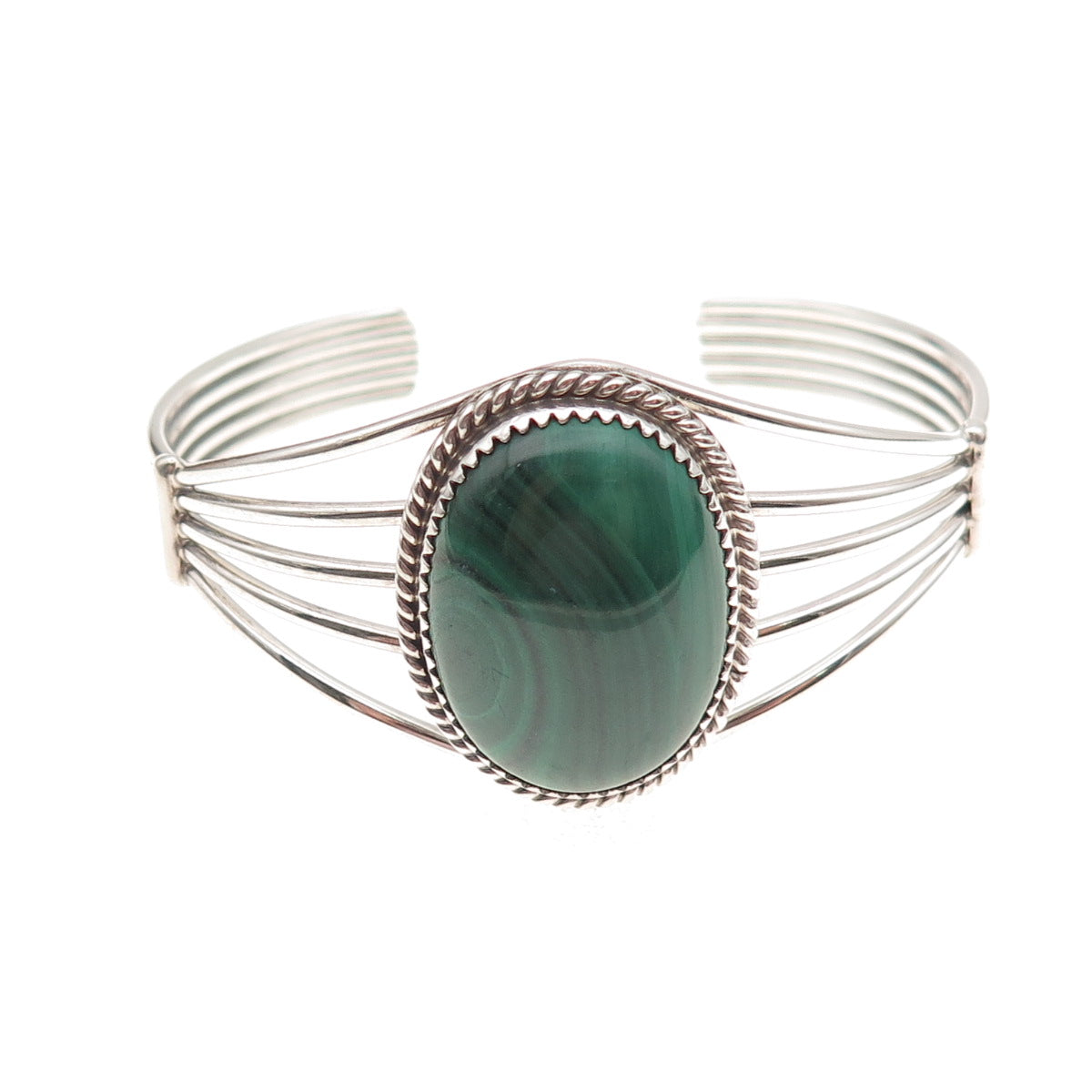 Old Pawn Sterling Silver Vintage Southwestern Malachite Adjustable Bracelet 6"